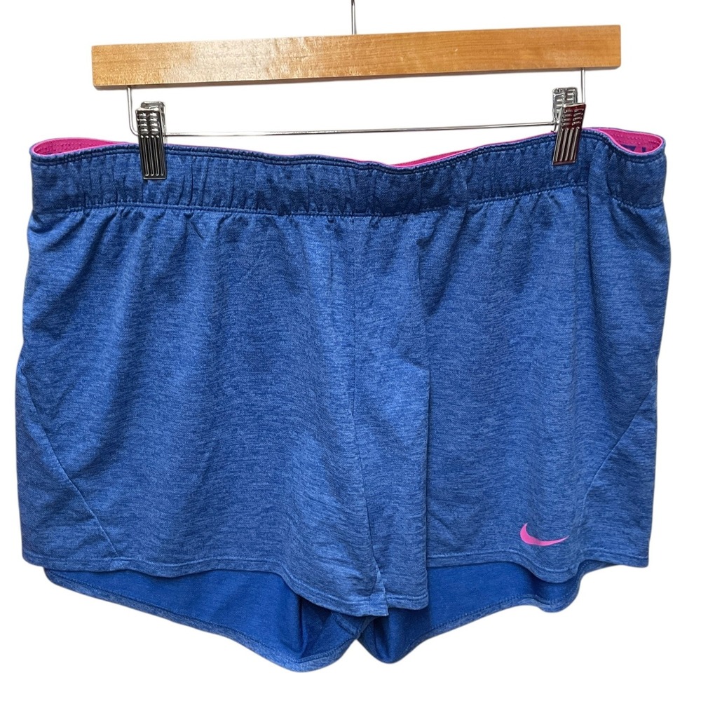 Nike Dri Fit Womens Blue Athletic Shorts Pink Waistband Logoβ Size XL